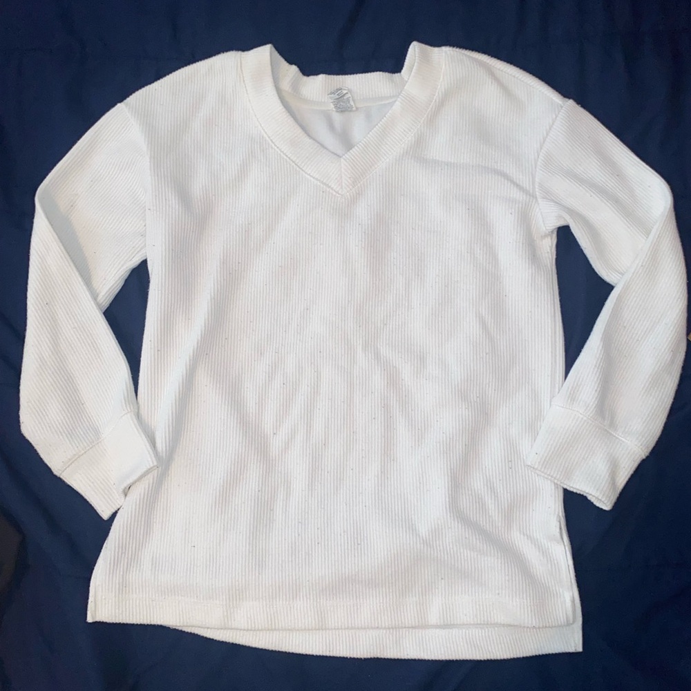 Kids White V-Neck Long Sleeve Shirt